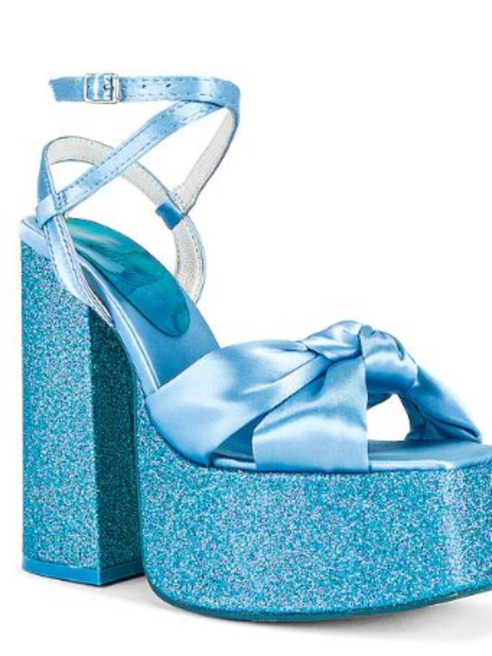 Jeffrey Campbell Seventies Platform Sandal | Blue Satin/Glitter | Size 7.5